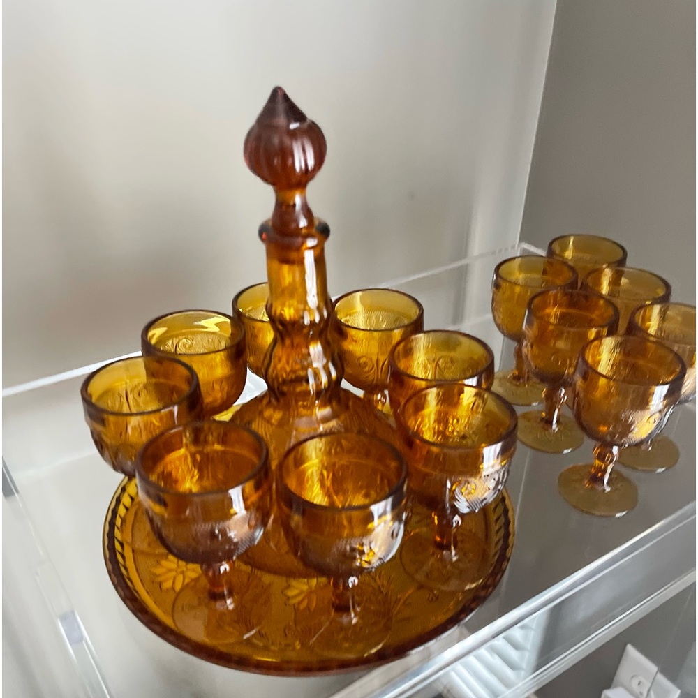 Sold On A Different Platform 16 glasses Tiara Serving Tray Decanter Vintage Set